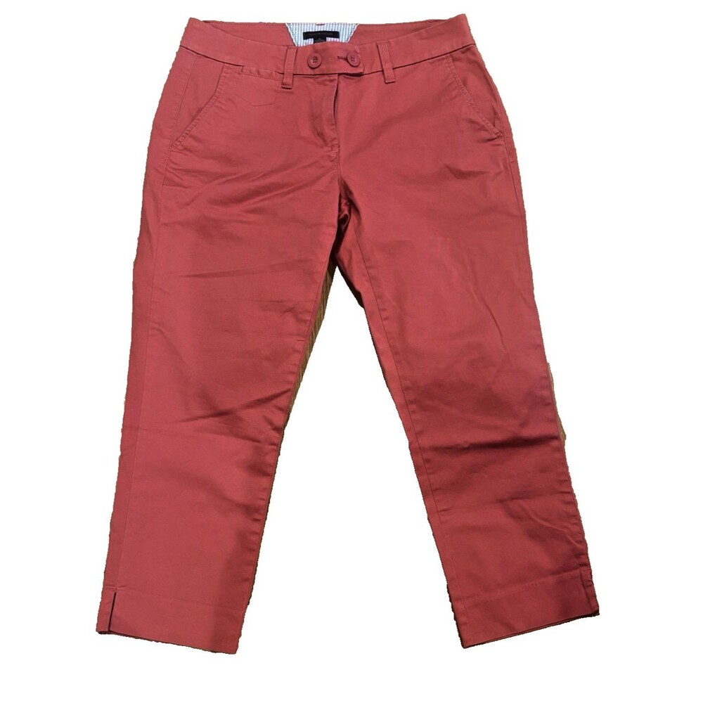 Tommy Hilfiger Pants Womens 8 Cotton Stretch Cropped Capri Chino Red Pockets EUC